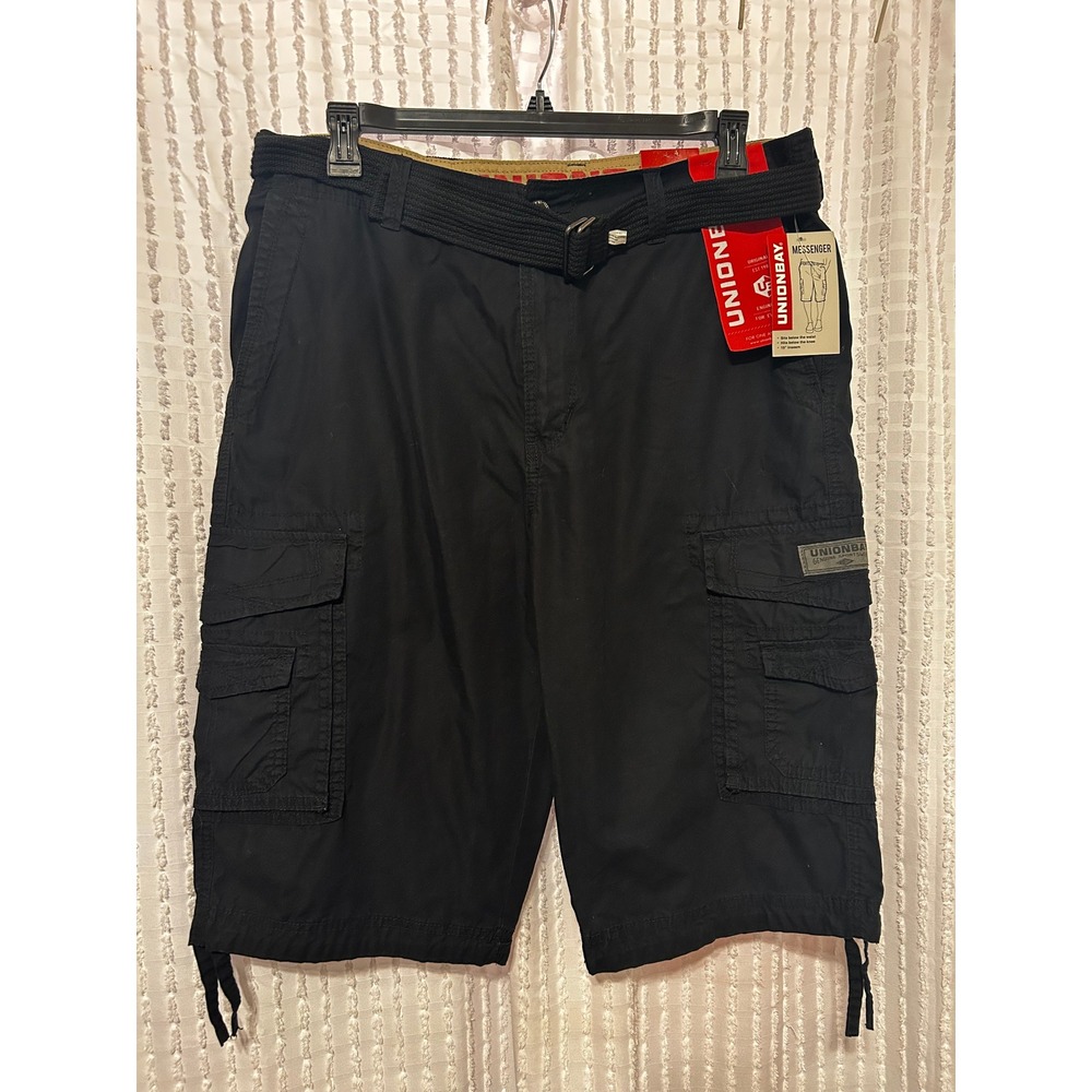 Unionbay Cargo Shorts Mens 36 Black New Cordova Messenger Belted